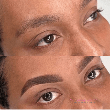 Brow tint before and after results showing enhanced, fuller brows.