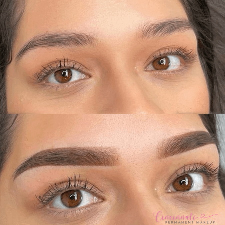 Brow tint before and after results showing enhanced, fuller brows.