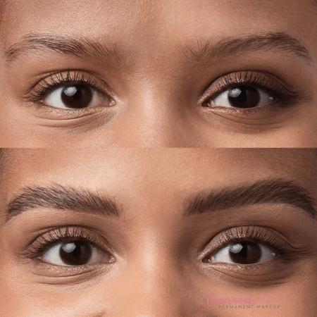 Brow tint before and after results showing enhanced, fuller brows.