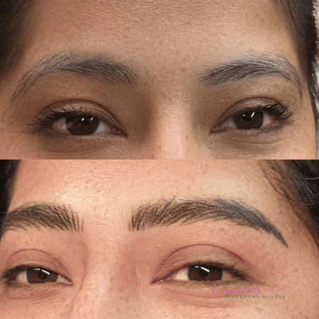 Hairstroke brows before and after transformation.