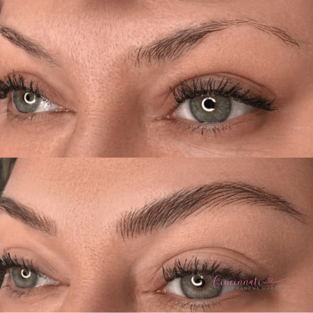 Hairstroke brows before and after transformation.