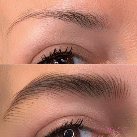 Hairstroke brows before and after transformation.