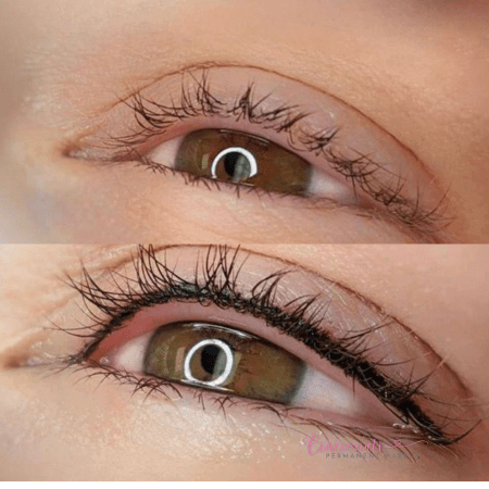 Lash line enhancement before and after results showcasing a more defined lash appearance.