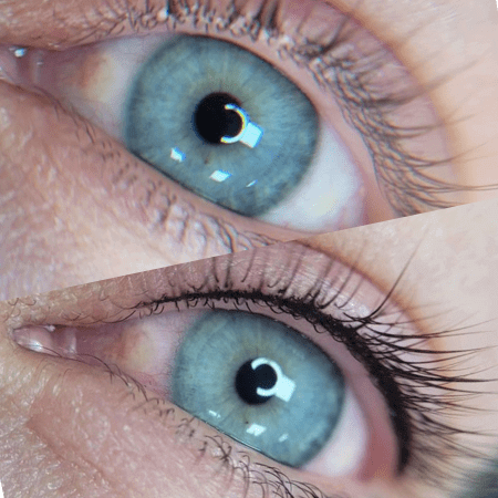 Lash line enhancement before and after results showcasing a more defined lash appearance.