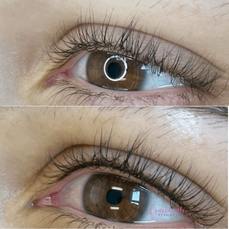 Lash line enhancement before and after results showcasing a more defined lash appearance.