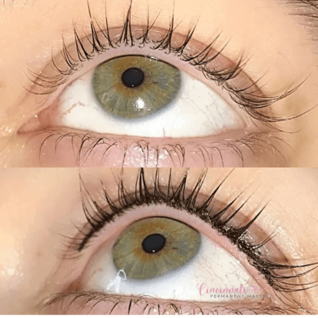 Lash line enhancement before and after results showcasing a more defined lash appearance.