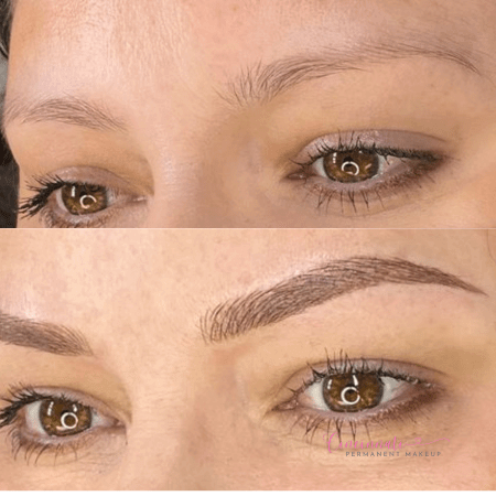 Microblading before and after transformation for natural-looking brows.