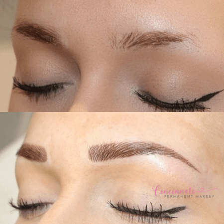 Microblading before and after transformation for natural-looking brows.