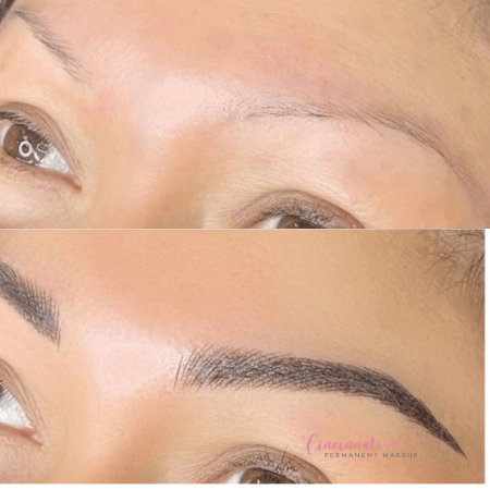 Microblading before and after transformation for natural-looking brows.
