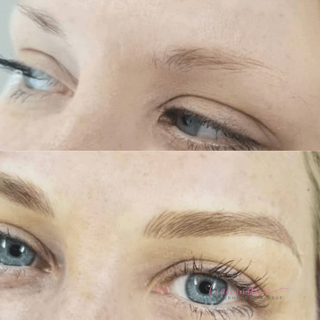 Microblading before and after transformation for natural-looking brows.