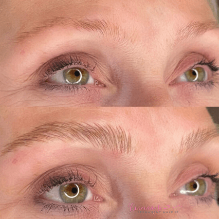 Microblading before and after transformation for natural-looking brows.
