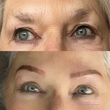 Powder brows before and after transformation.