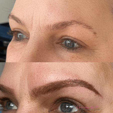 Powder brows before and after transformation.