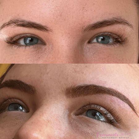 Powder brows before and after transformation.