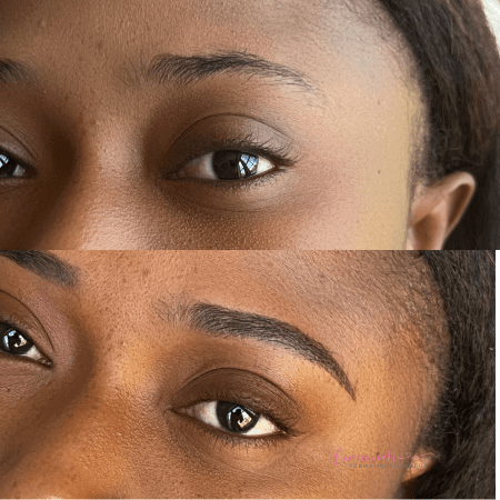 Powder brows before and after transformation.