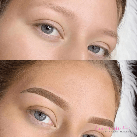 Powder brows before and after transformation.