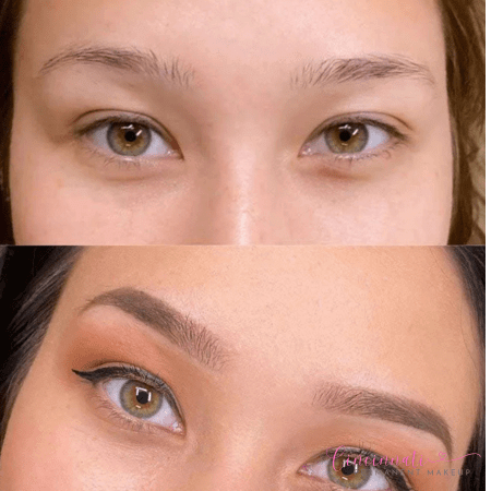 Powder brows before and after transformation.